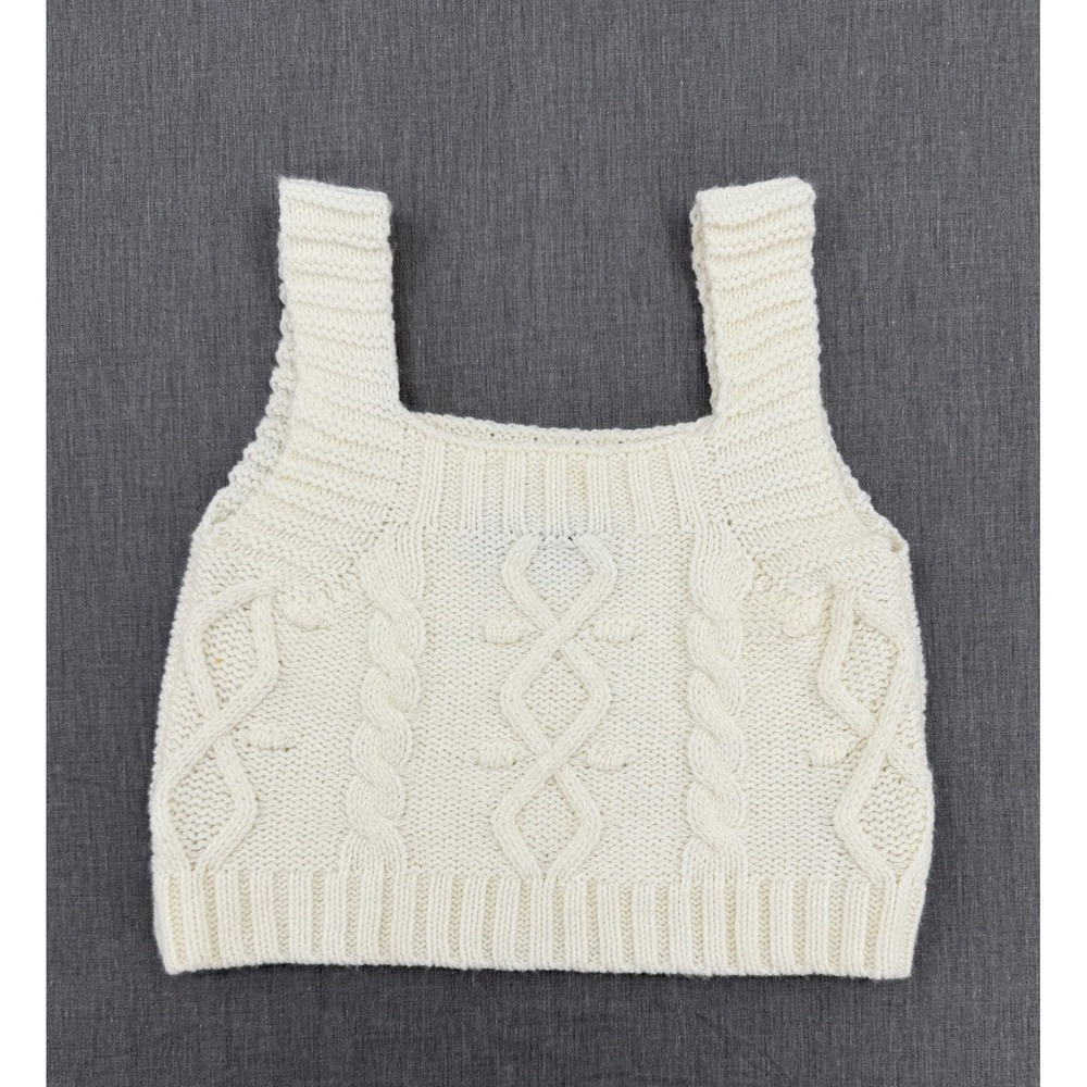 Kendall + Kylie Cream Cable Knit Cropped Sweater Tank Top Square Neck Womens M